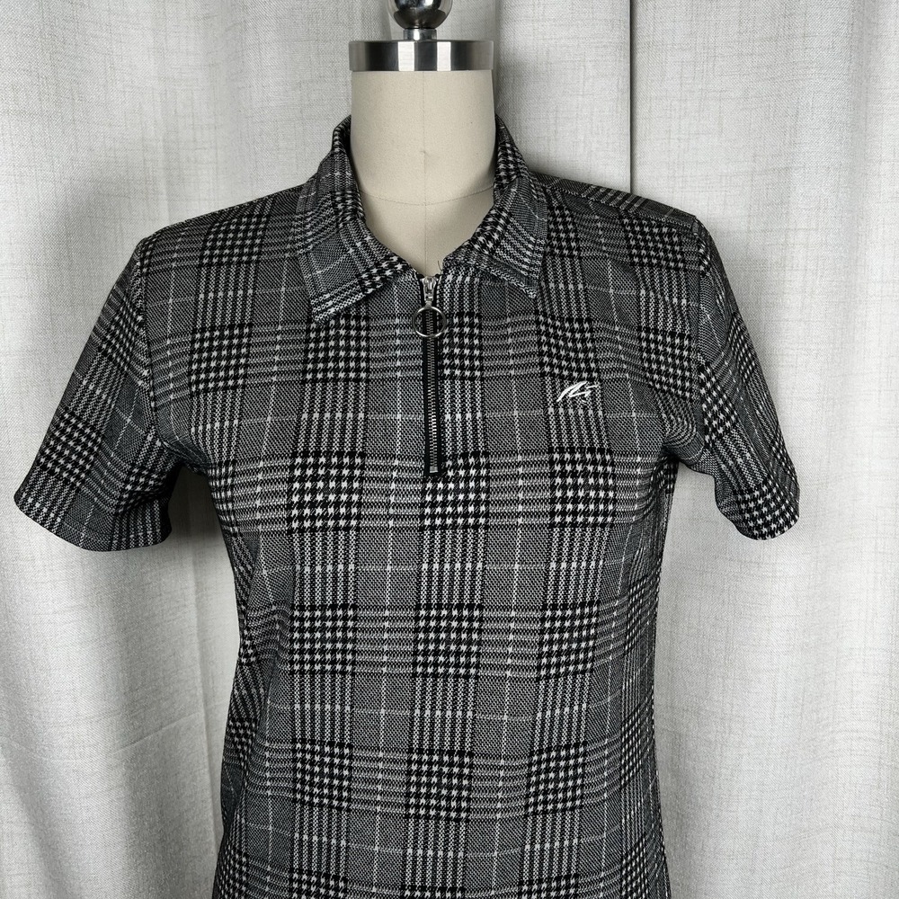 Mauvais 1/4 Zip Polo Shirt Black White‎ Glen Plaid Check Men's Size Small Golf - Picture 2 of 11
